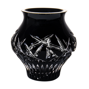 Waterford Fleurology Cleo Noir Vase avec Bordure Dorée 7.1 In